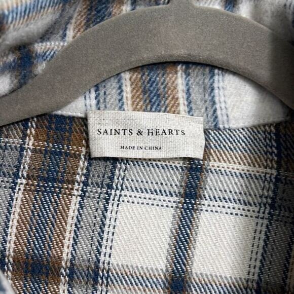 Saints & Hearts size medium - large M/L plaid flannel Shacket jacket oversized - Picture 2 of 3